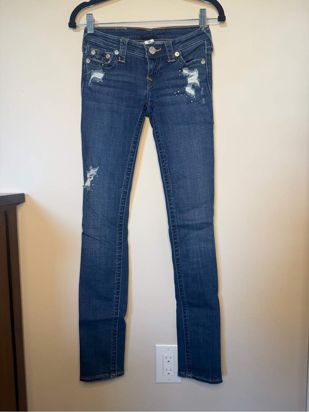 True Religion Slim Skinny Dark Blue Distressed Jeans